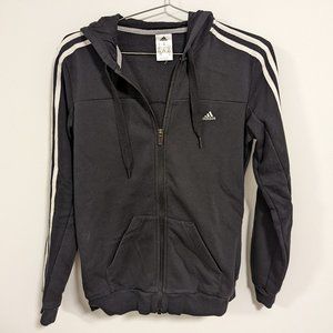 Adidas 3-Stripes Full-Zip Hoodie, Black/White, Women's XS